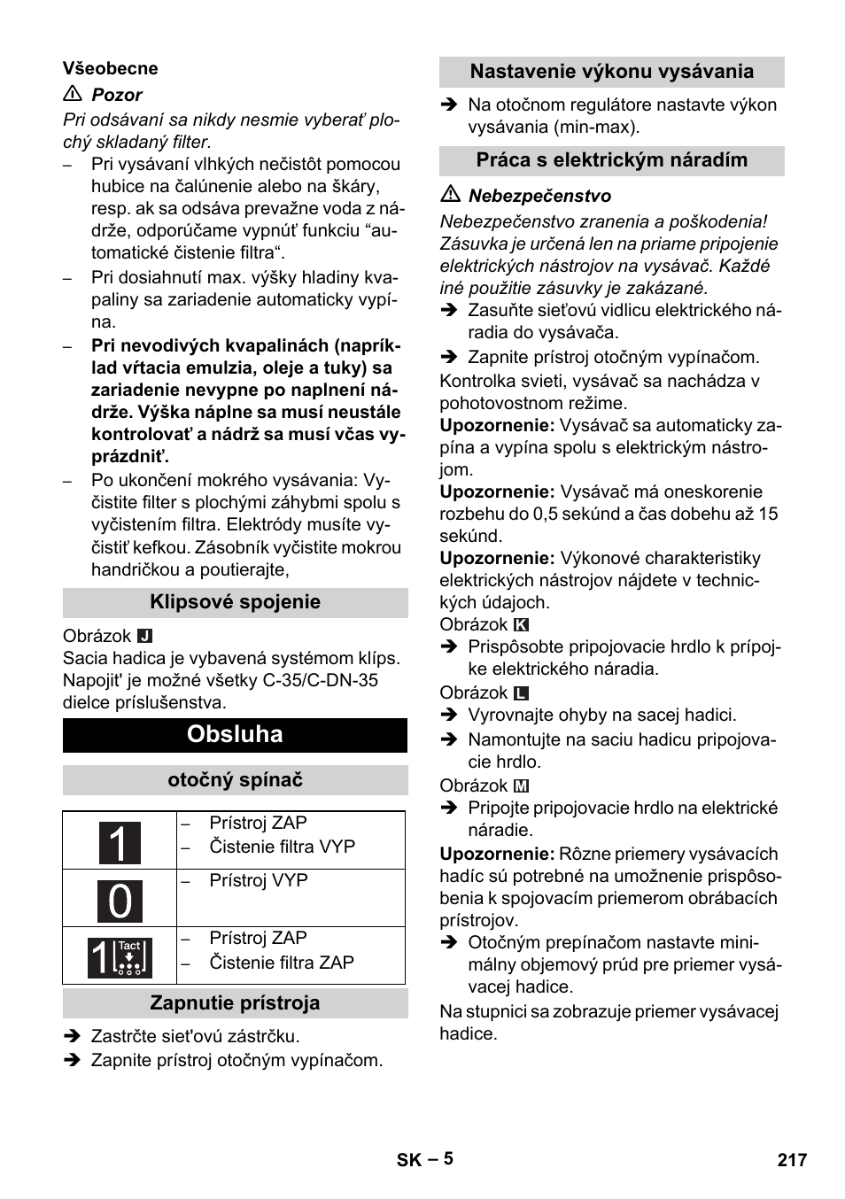 Obsluha | Karcher NT 75-1 Tact Me Te H User Manual | Page 217 / 308