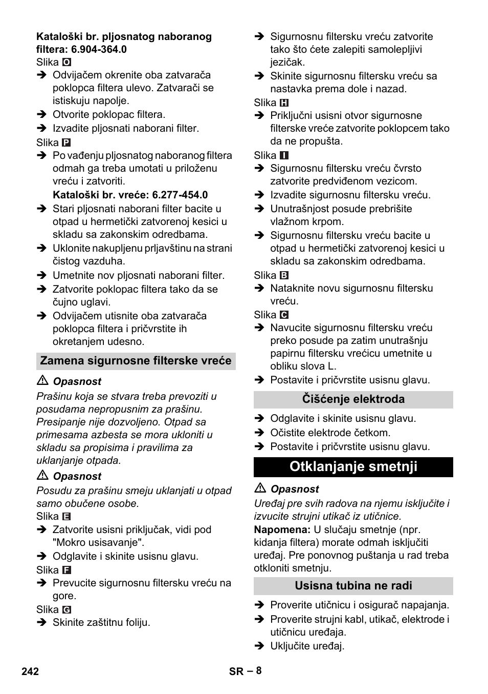 Otklanjanje smetnji | Karcher NT 75-1 Tact Me Te H User Manual | Page 242 / 308