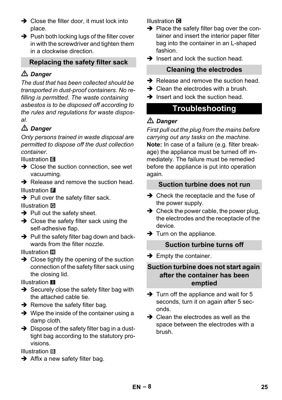 Troubleshooting | Karcher NT 75-1 Tact Me Te H User Manual | Page 25 / 308