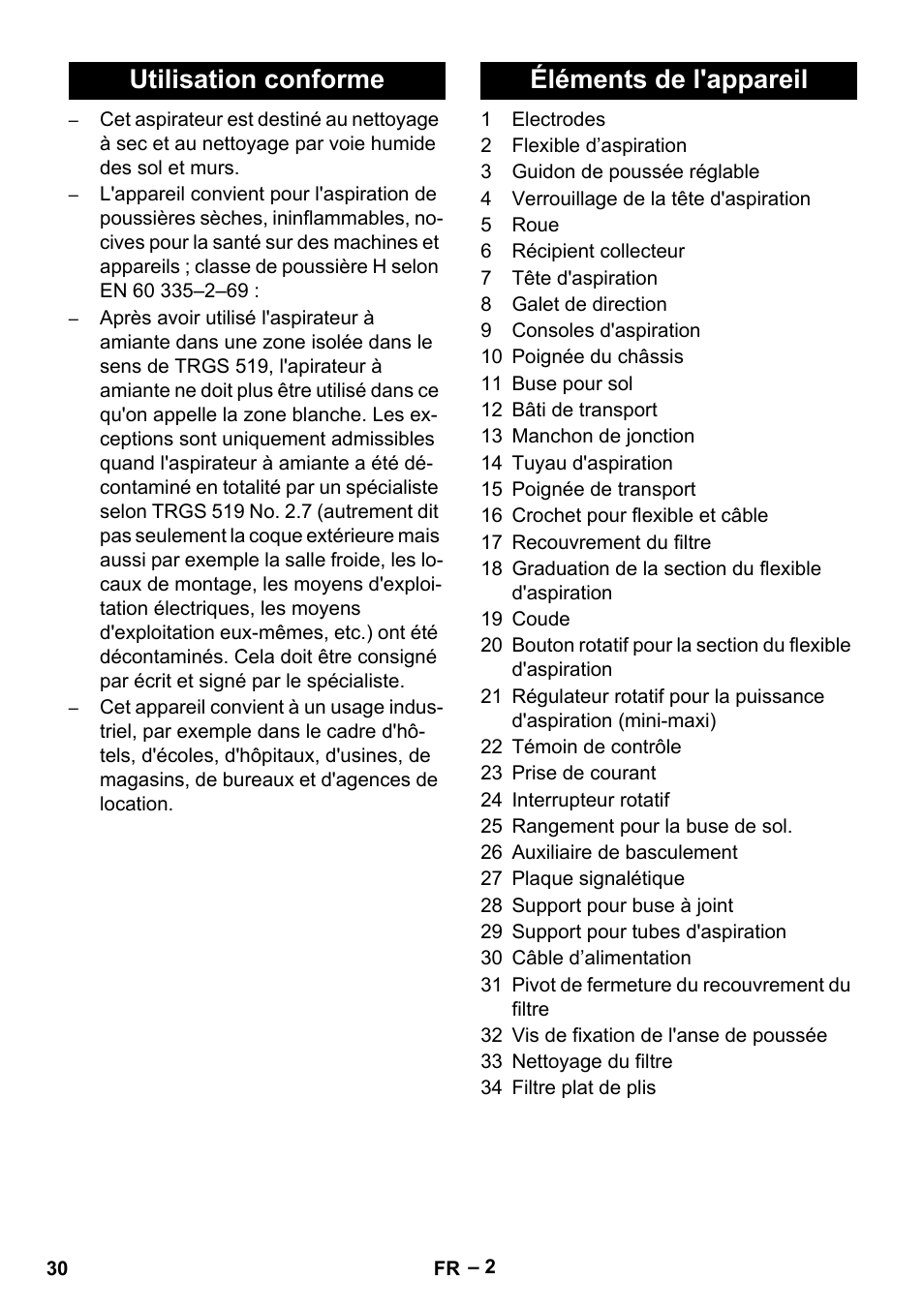 Utilisation conforme éléments de l'appareil | Karcher NT 75-1 Tact Me Te H User Manual | Page 30 / 308