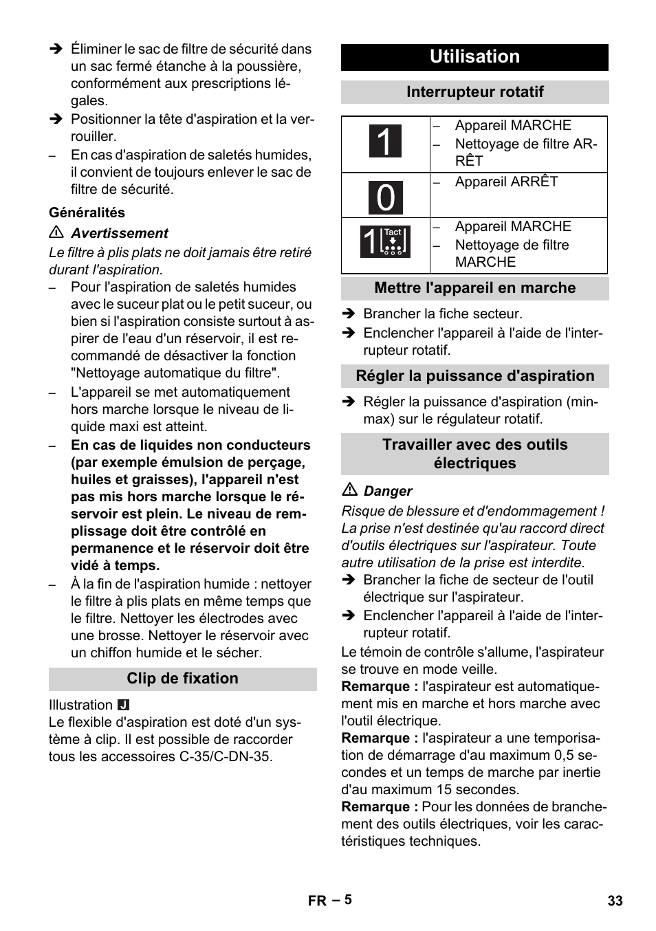 Utilisation | Karcher NT 75-1 Tact Me Te H User Manual | Page 33 / 308