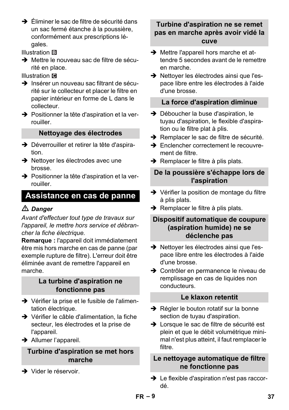 Assistance en cas de panne | Karcher NT 75-1 Tact Me Te H User Manual | Page 37 / 308