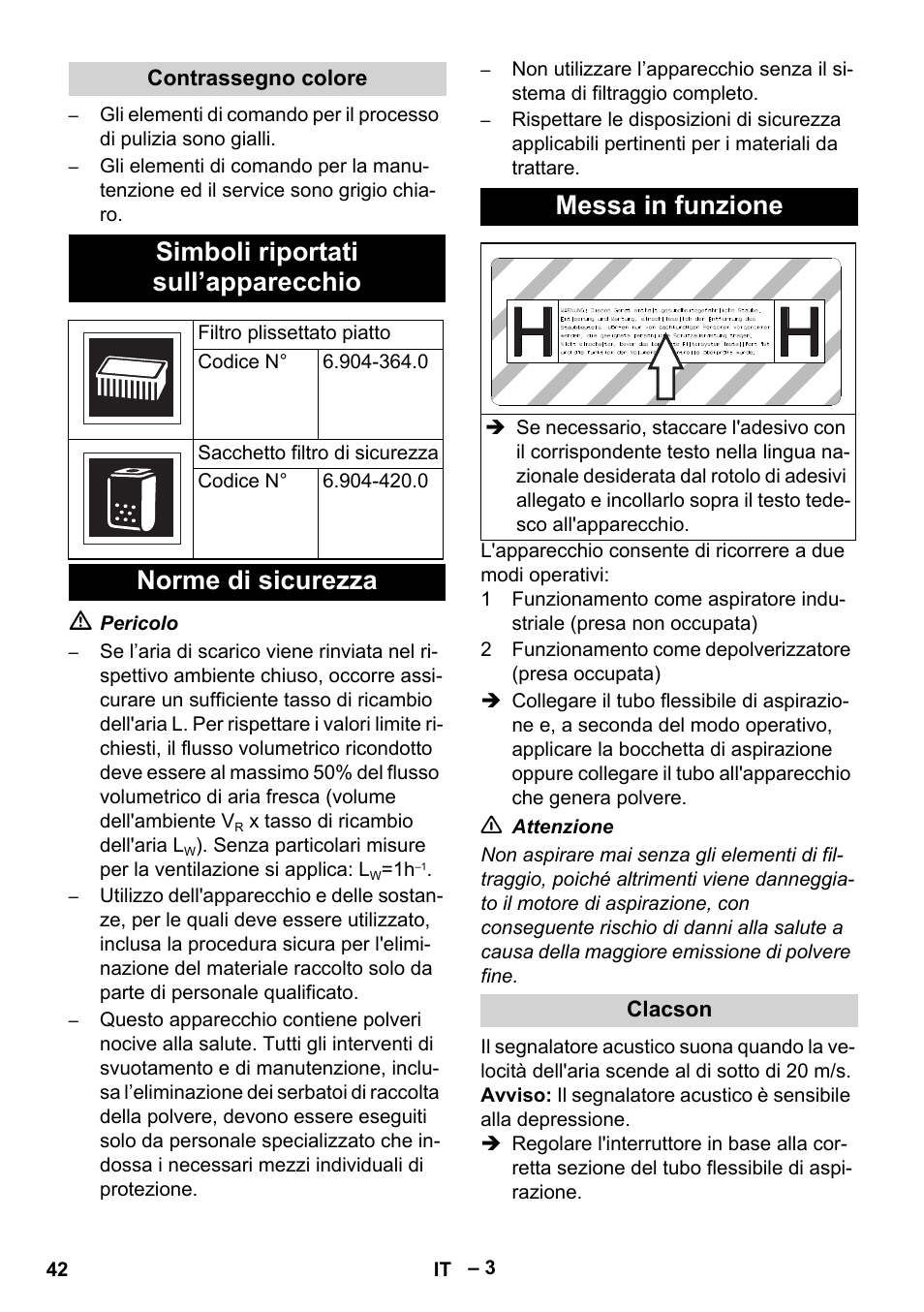 Simboli riportati sull’apparecchio, Norme di sicurezza messa in funzione | Karcher NT 75-1 Tact Me Te H User Manual | Page 42 / 308