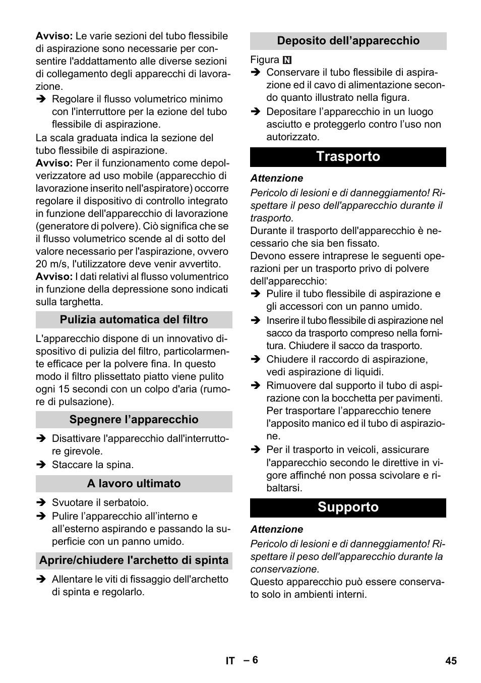 Trasporto supporto | Karcher NT 75-1 Tact Me Te H User Manual | Page 45 / 308