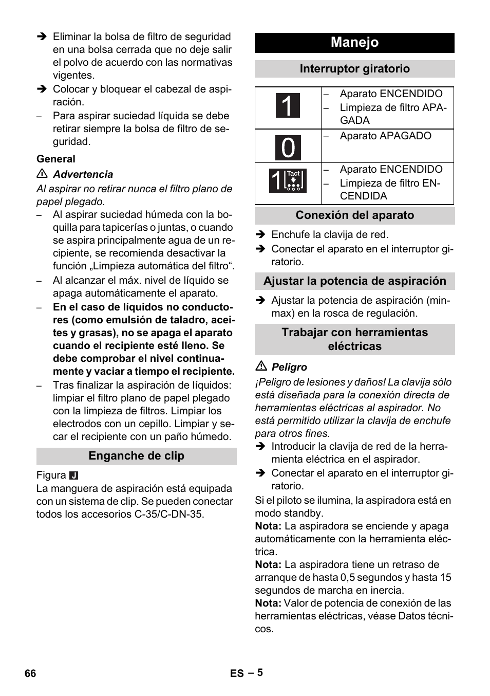 Manejo | Karcher NT 75-1 Tact Me Te H User Manual | Page 66 / 308