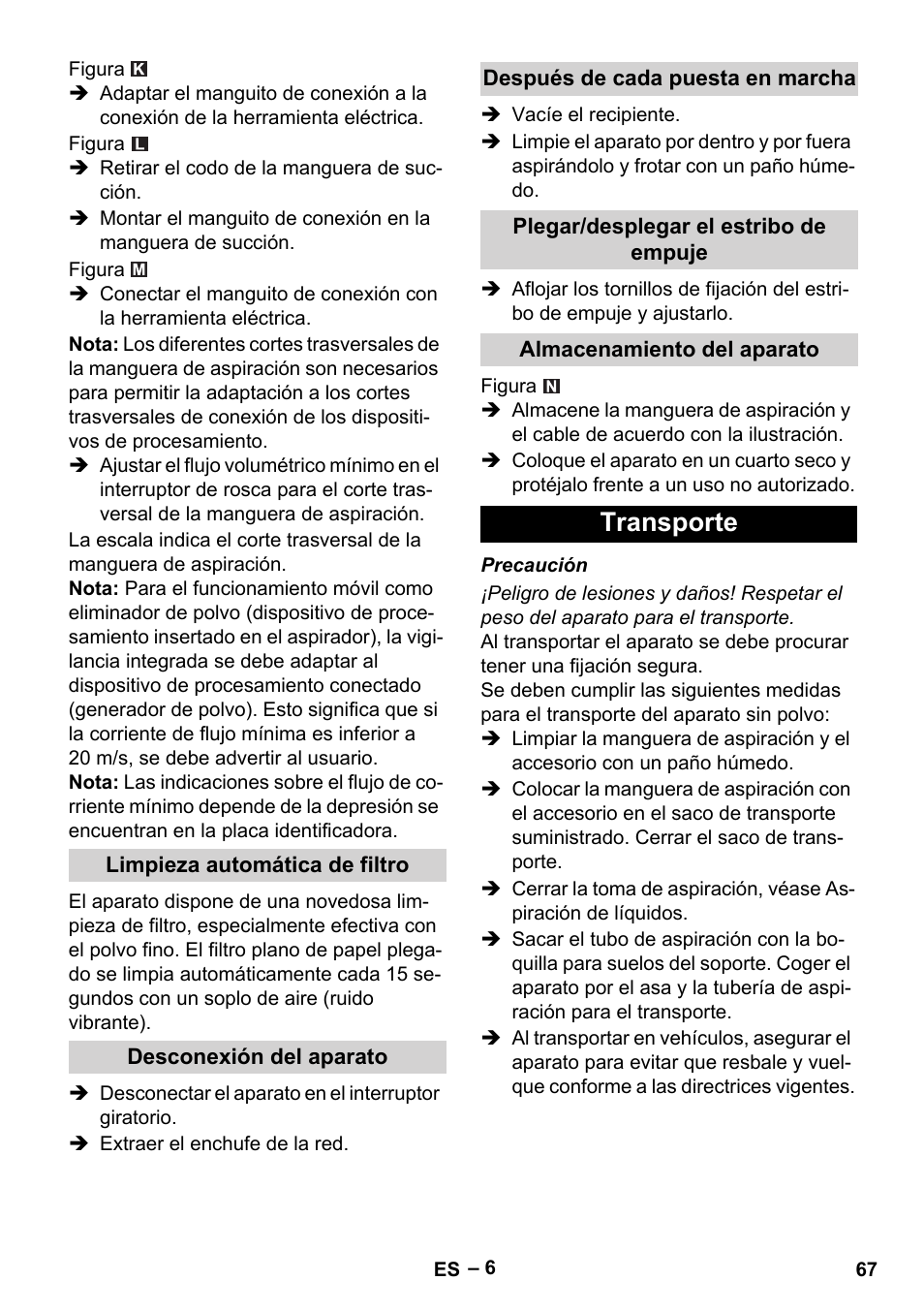 Transporte | Karcher NT 75-1 Tact Me Te H User Manual | Page 67 / 308