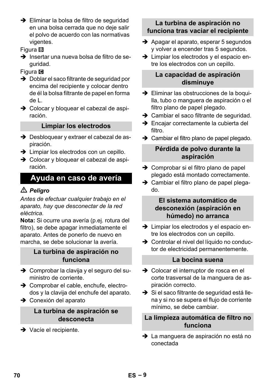 Ayuda en caso de avería | Karcher NT 75-1 Tact Me Te H User Manual | Page 70 / 308