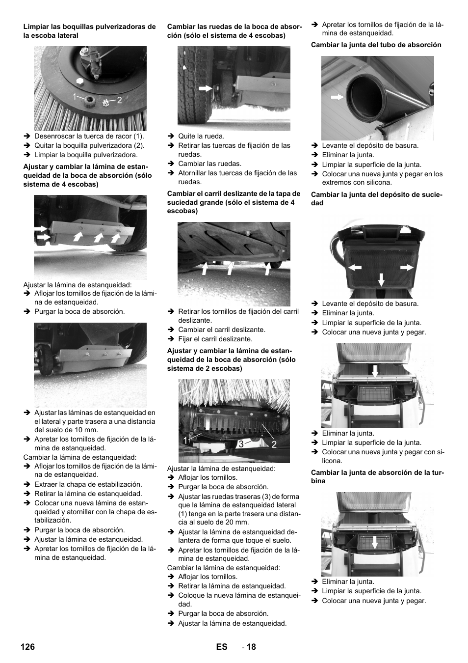 Cambiar la junta del tubo de absorción, Cambiar la junta del depósito de suciedad, Cambiar la junta de absorción de la turbina | Karcher ICC 2 D ECO 2SB STAGE IIIa User Manual | Page 126 / 328