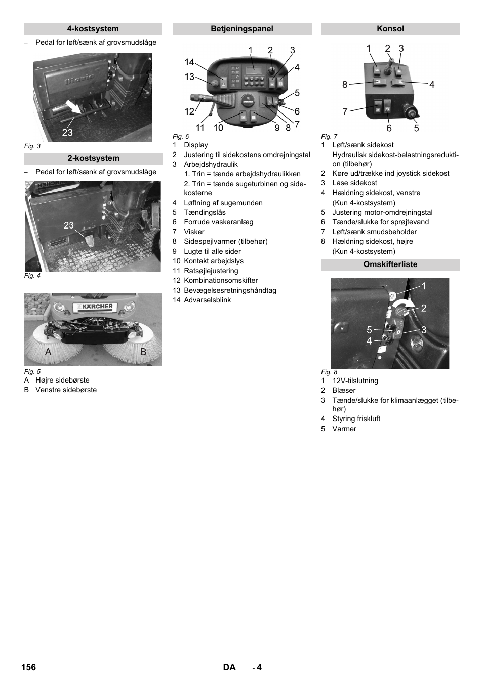 Kostsystem, Betjeningspanel, Konsol | Omskifterliste | Karcher ICC 2 D ECO 2SB STAGE IIIa User Manual | Page 156 / 328