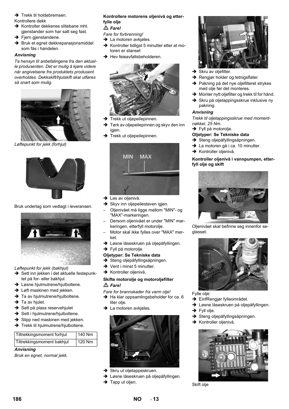 Kontrollere motorens oljenivå og etterfylle olje, Skifte motorolje og motoroljefilter | Karcher ICC 2 D ECO 2SB STAGE IIIa User Manual | Page 186 / 328