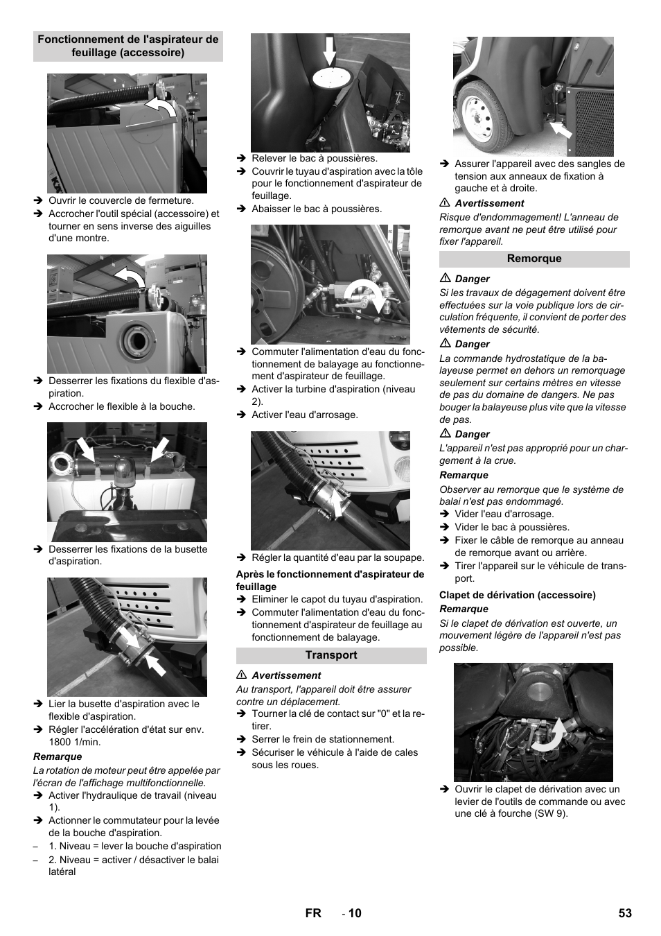 Après le fonctionnement d'aspirateur de feuillage, Transport, Remorque | Clapet de dérivation (accessoire) | Karcher ICC 2 D ECO 2SB STAGE IIIa User Manual | Page 53 / 328