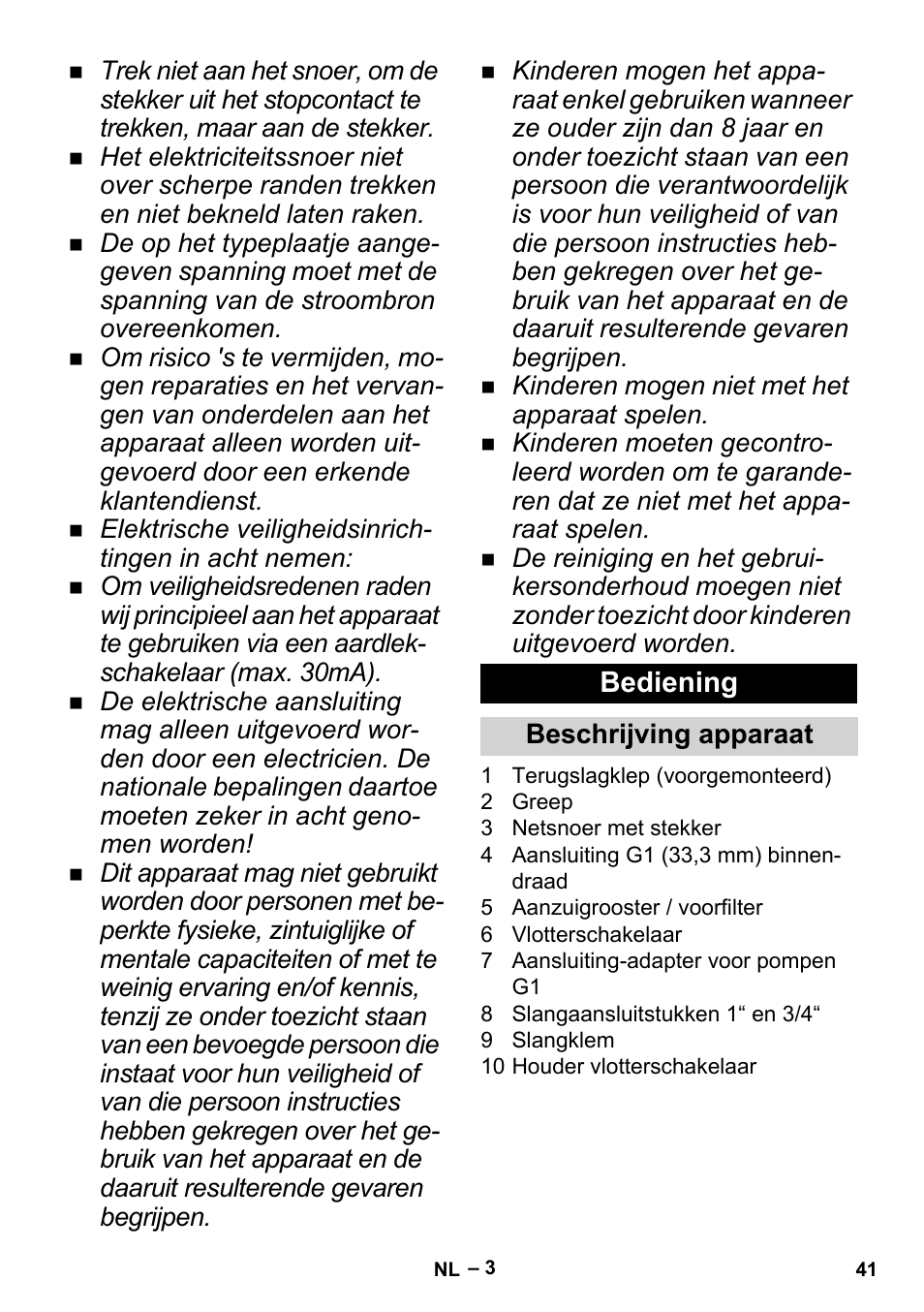 Bediening, Beschrijving apparaat | Karcher BP 2 Cistern User Manual | Page 41 / 82