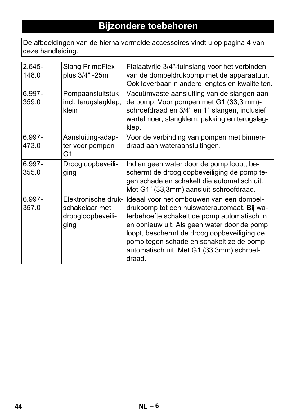 Bijzondere toebehoren | Karcher BP 2 Cistern User Manual | Page 44 / 82