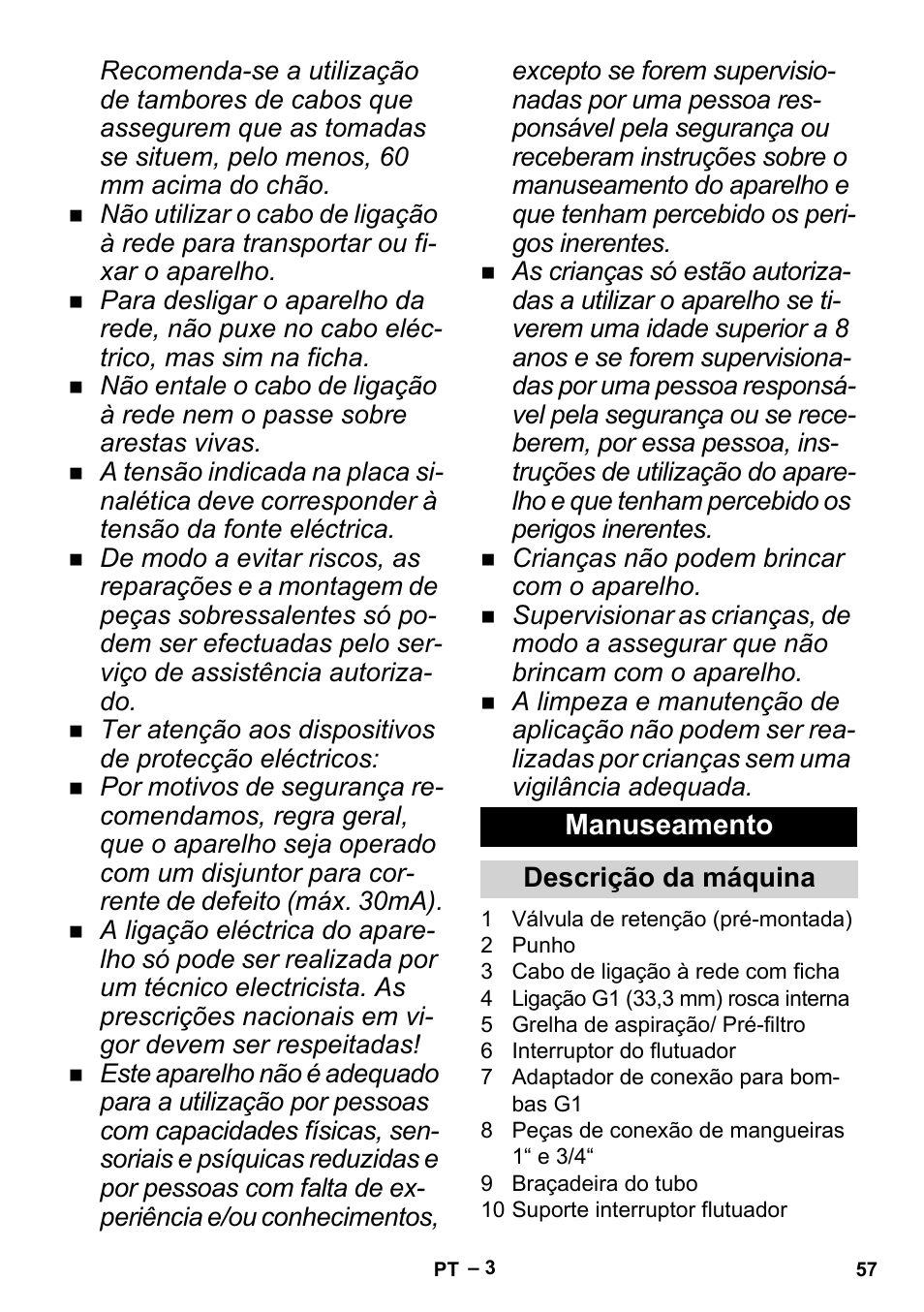 Manuseamento, Descrição da máquina | Karcher BP 2 Cistern User Manual | Page 57 / 82