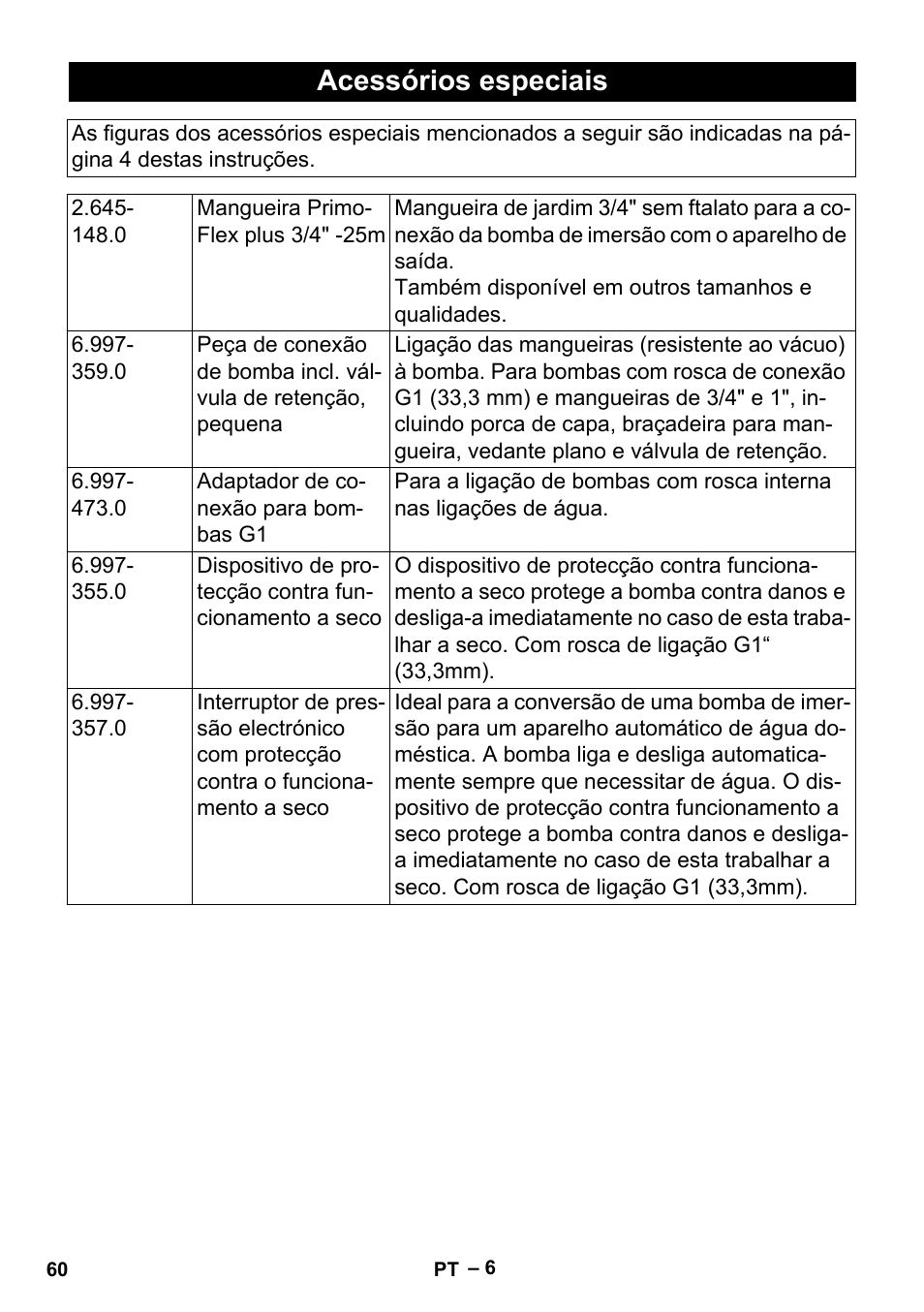 Acessórios especiais | Karcher BP 2 Cistern User Manual | Page 60 / 82