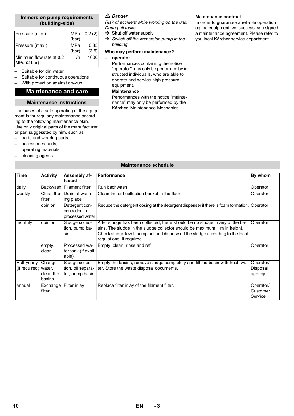 Maintenance and care | Karcher WRP 1000 ECO User Manual | Page 10 / 148