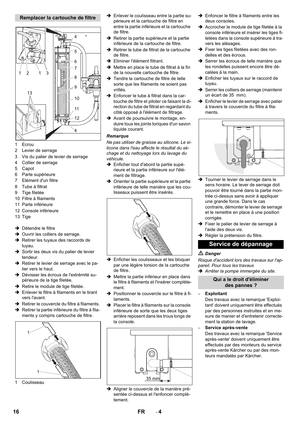 Service de dépannage | Karcher WRP 1000 ECO User Manual | Page 16 / 148