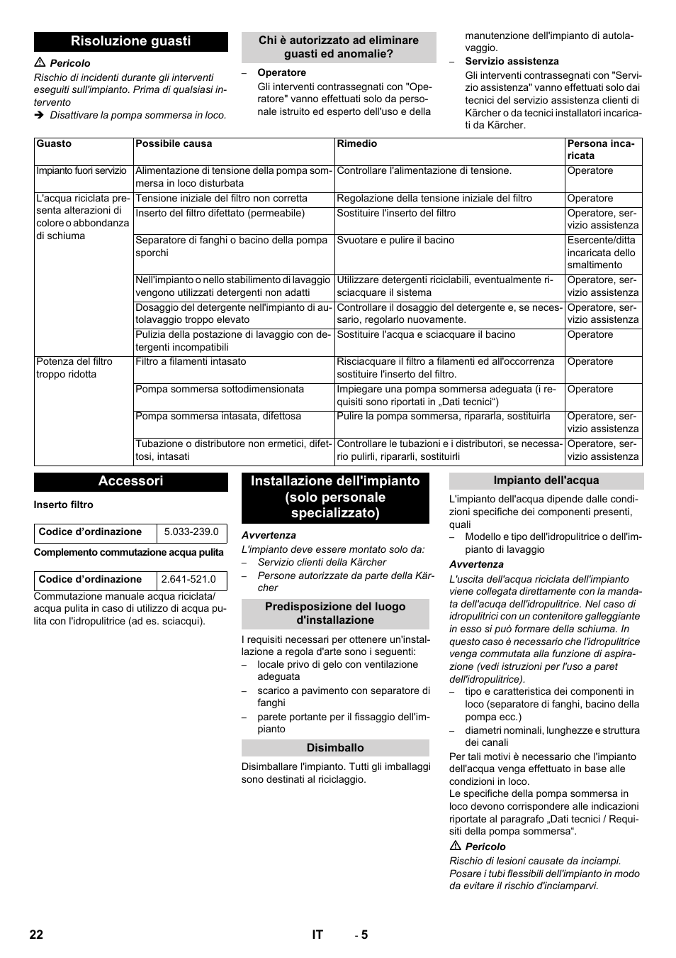 Risoluzione guasti, Accessori | Karcher WRP 1000 ECO User Manual | Page 22 / 148