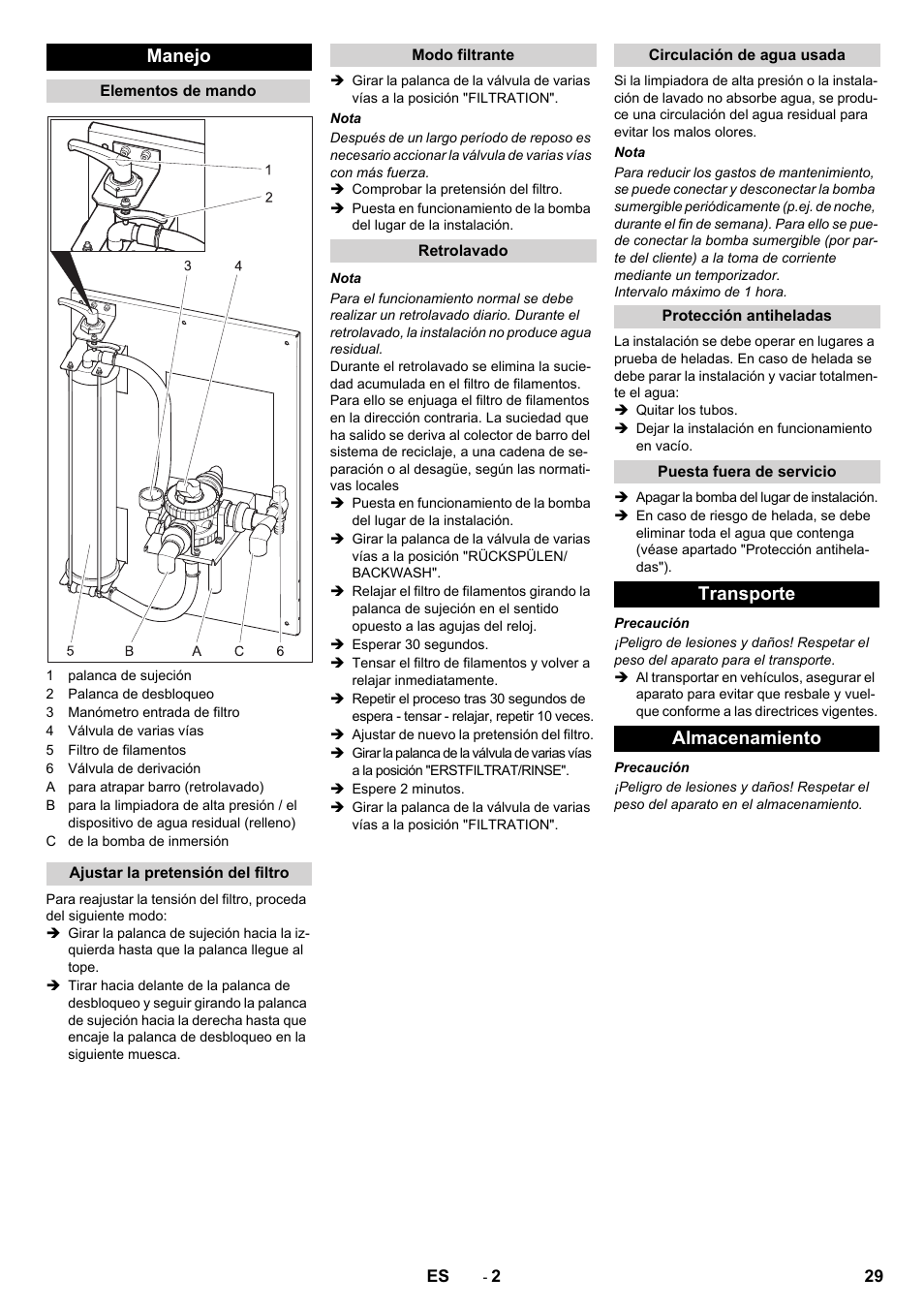 Manejo, Transporte almacenamiento | Karcher WRP 1000 ECO User Manual | Page 29 / 148