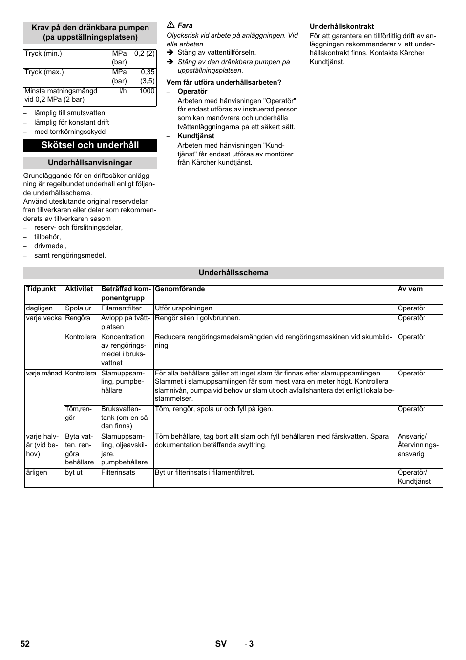 Skötsel och underhåll | Karcher WRP 1000 ECO User Manual | Page 52 / 148