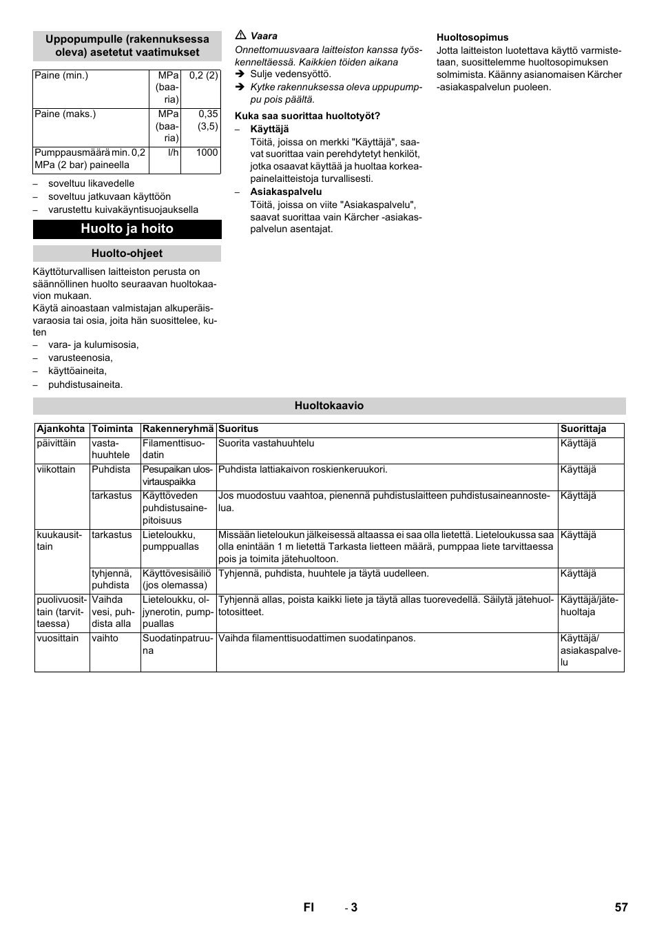 Huolto ja hoito | Karcher WRP 1000 ECO User Manual | Page 57 / 148