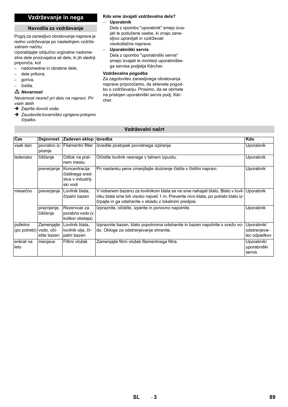 Vzdrževanje in nega | Karcher WRP 1000 ECO User Manual | Page 89 / 148