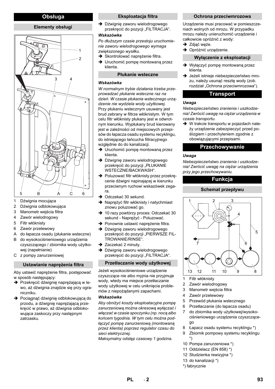 Obsługa, Transport przechowywanie funkcja | Karcher WRP 1000 ECO User Manual | Page 93 / 148