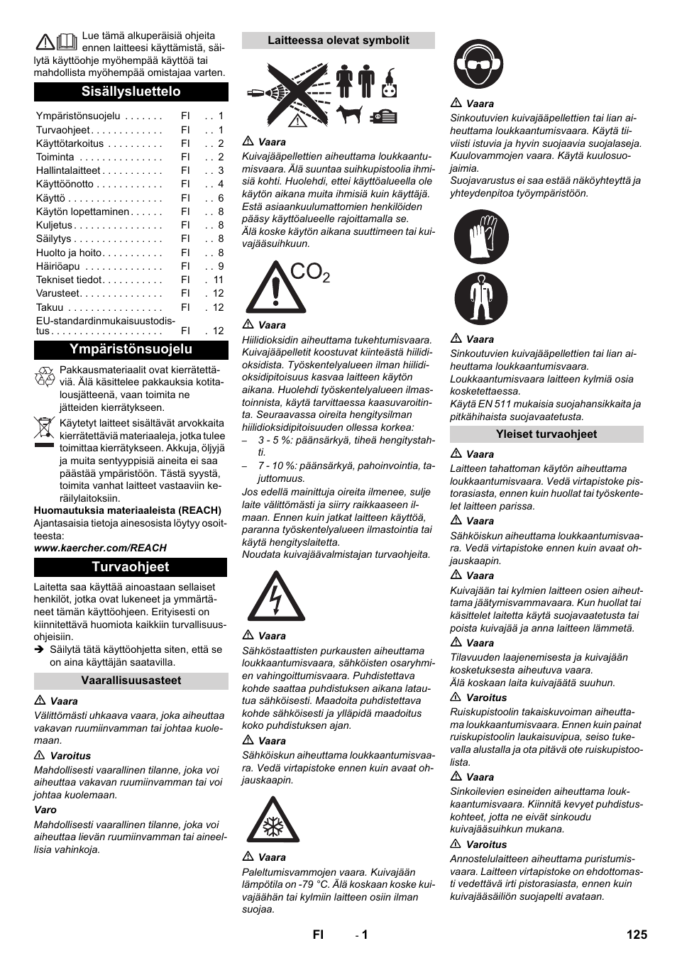 Suomi, Sisällysluettelo, Ympäristönsuojelu turvaohjeet | Karcher IB 15-120 User Manual | Page 125 / 334