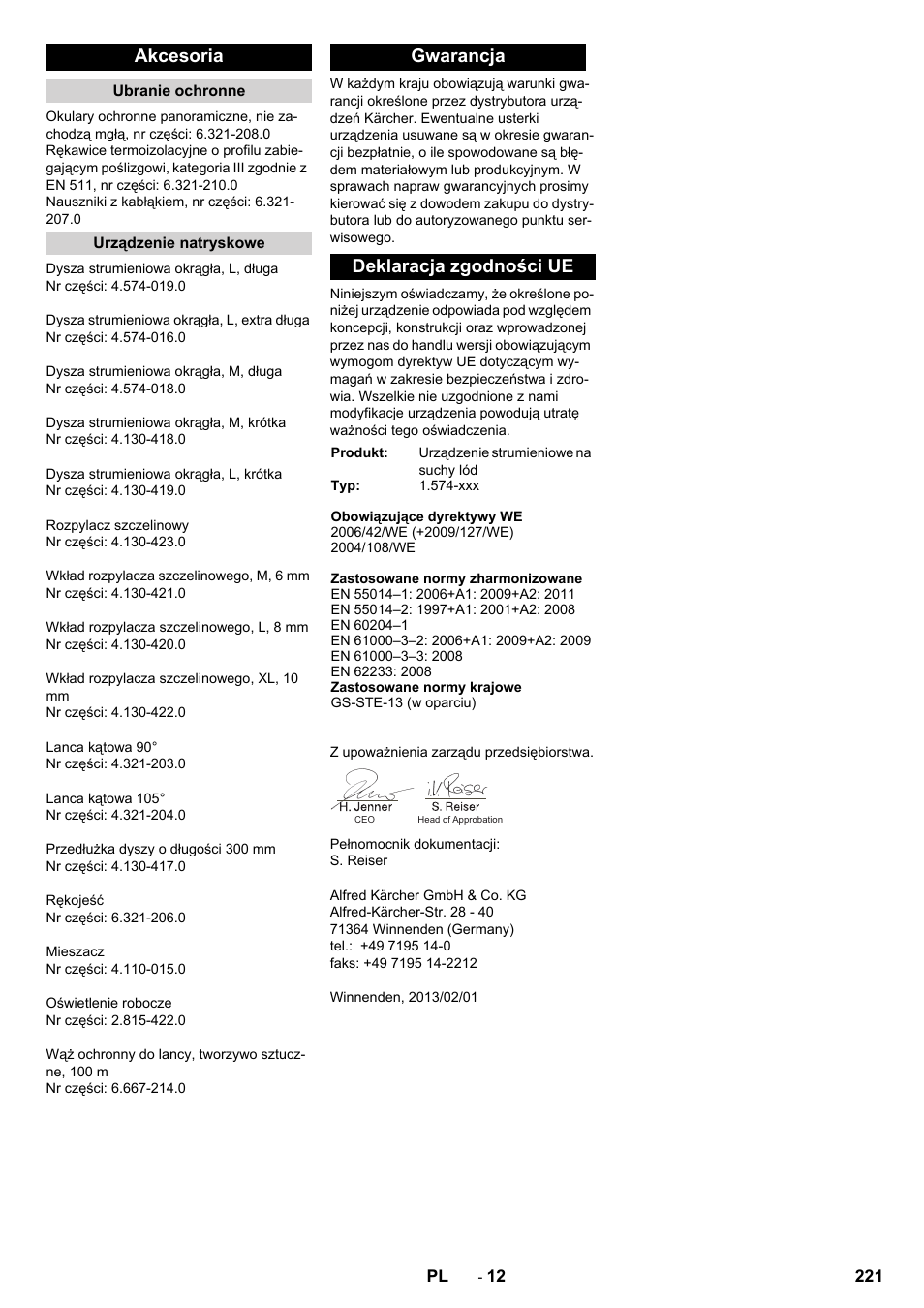 Akcesoria, Gwarancja deklaracja zgodności ue | Karcher IB 15-120 User Manual | Page 221 / 334