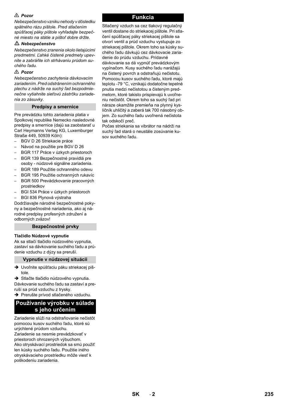 Používanie výrobku v súlade s jeho určením funkcia | Karcher IB 15-120 User Manual | Page 235 / 334