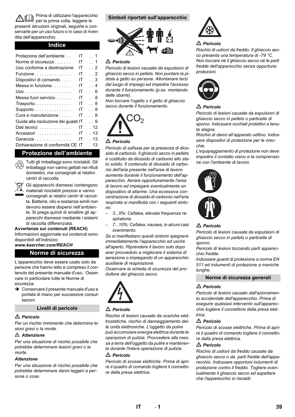 Italiano, Indice, Protezione dell’ambiente norme di sicurezza | Karcher IB 15-120 User Manual | Page 39 / 334