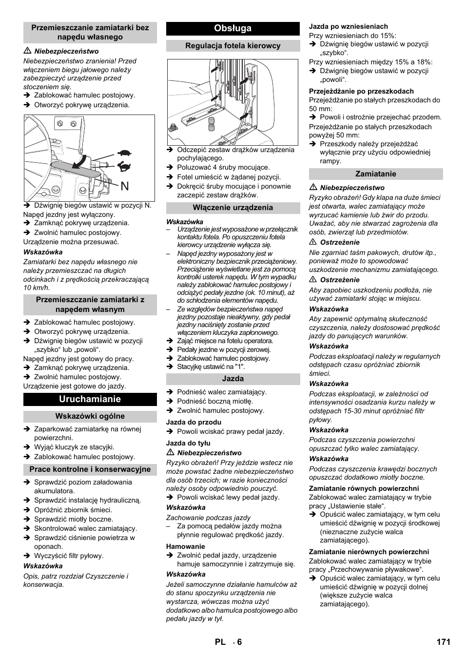 Uruchamianie, Obsługa | Karcher KMR 1250 BAT User Manual | Page 171 / 196
