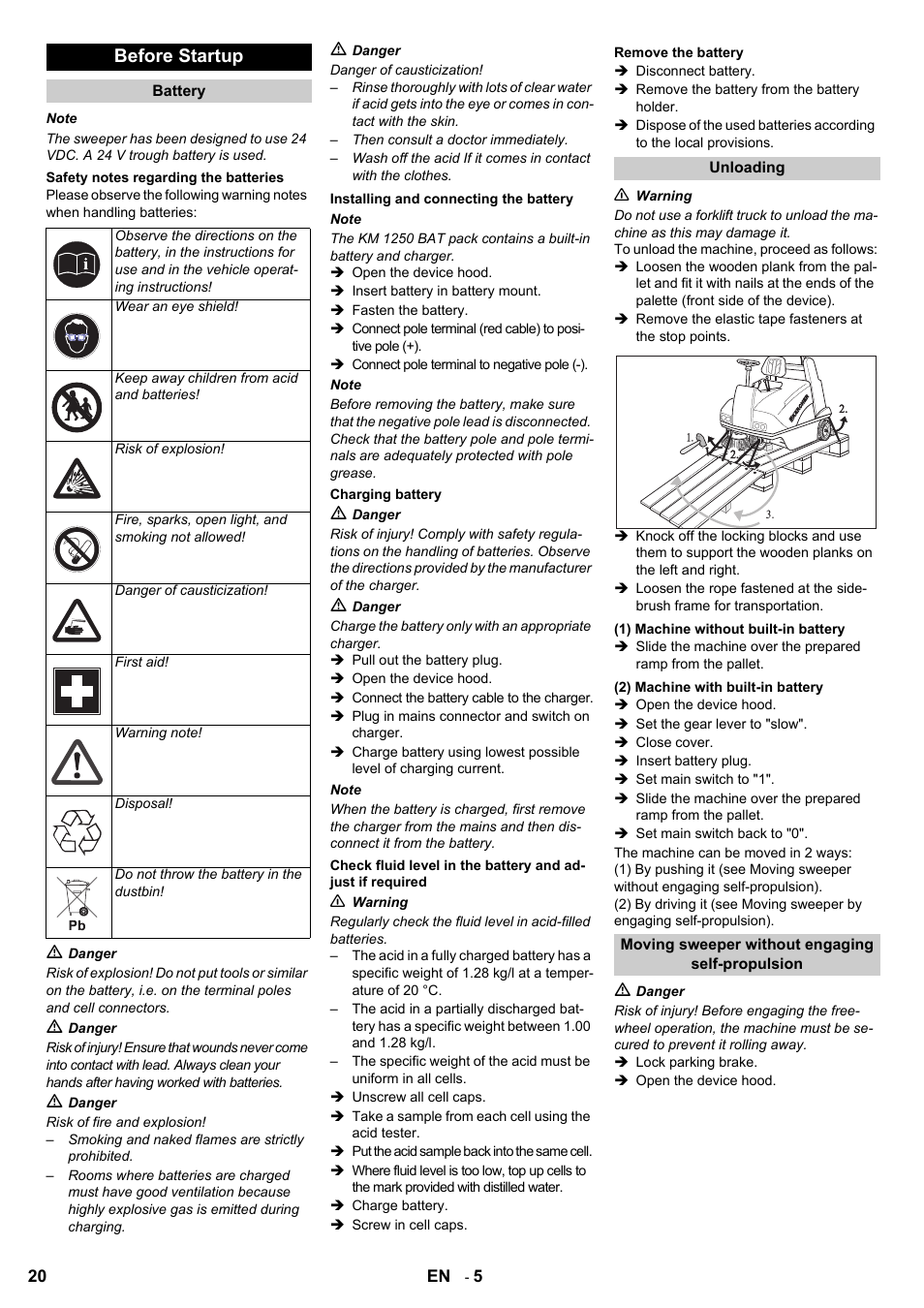 Before startup | Karcher KMR 1250 BAT User Manual | Page 20 / 196
