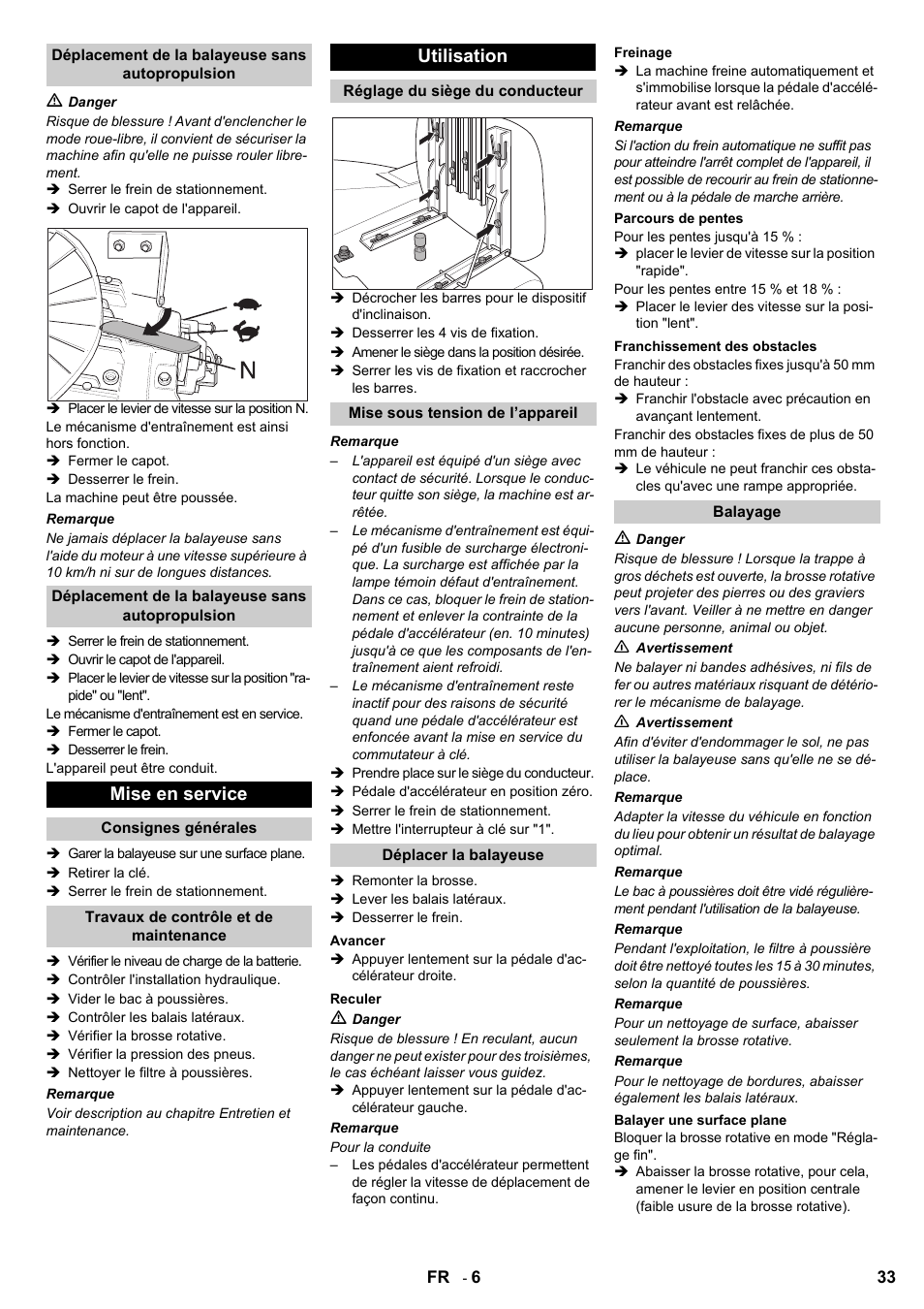 Mise en service, Utilisation | Karcher KMR 1250 BAT User Manual | Page 33 / 196