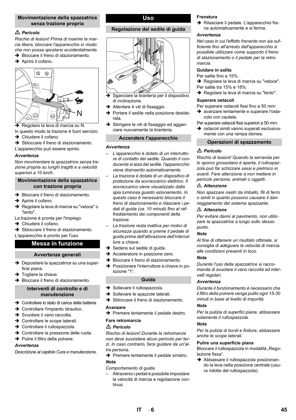 Messa in funzione | Karcher KMR 1250 BAT User Manual | Page 45 / 196