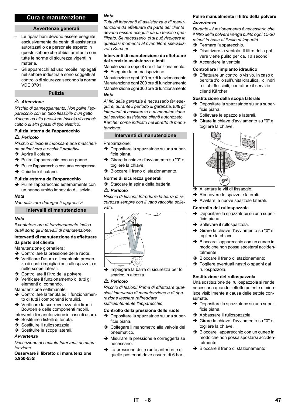 Cura e manutenzione | Karcher KMR 1250 BAT User Manual | Page 47 / 196