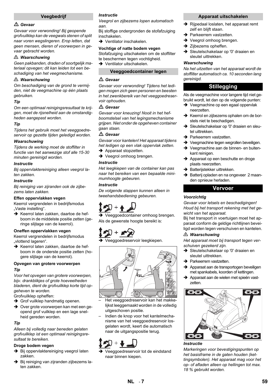 Stillegging vervoer | Karcher KMR 1250 BAT User Manual | Page 59 / 196