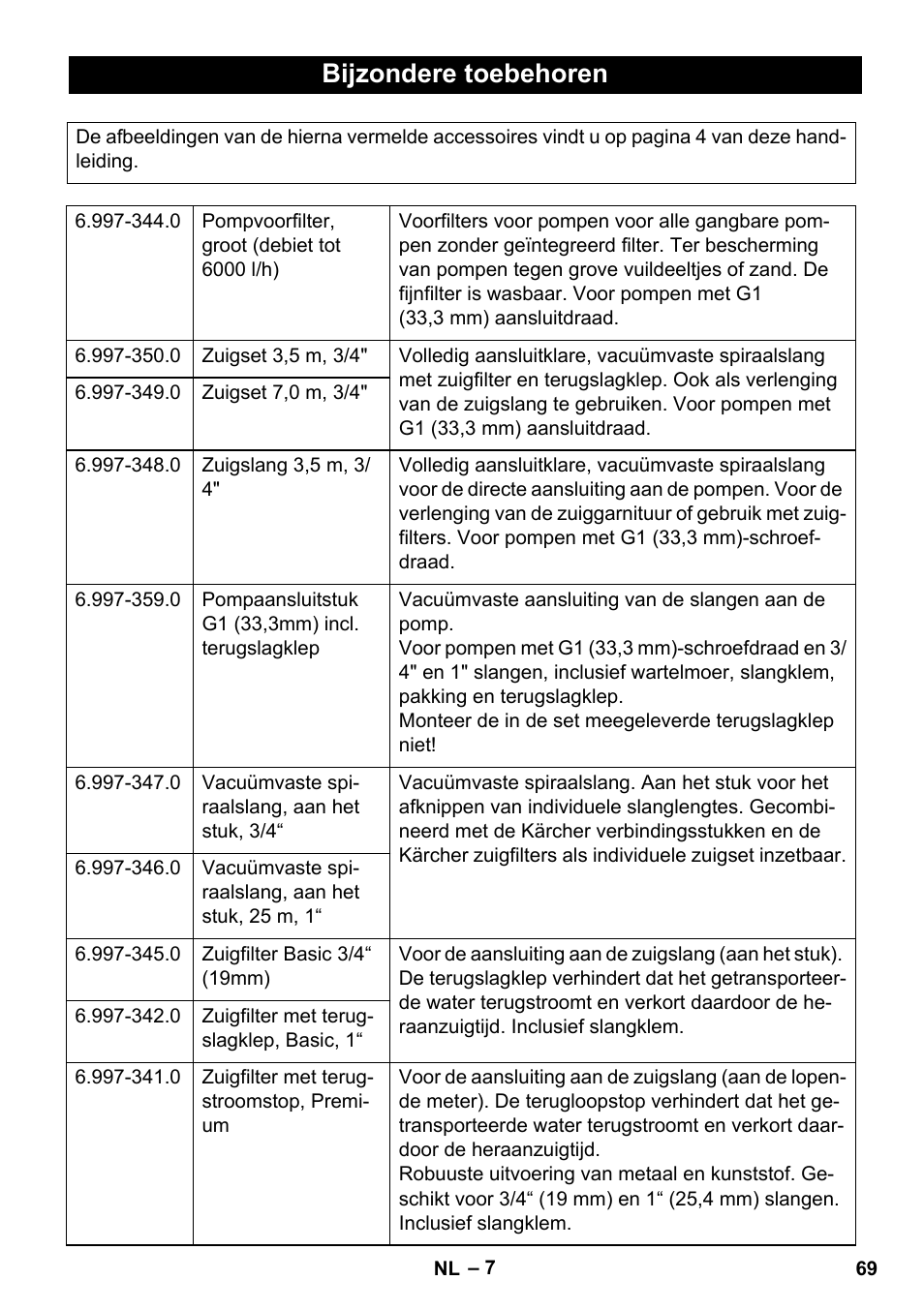 Bijzondere toebehoren | Karcher BP 3 Home & Garden User Manual | Page 69 / 134