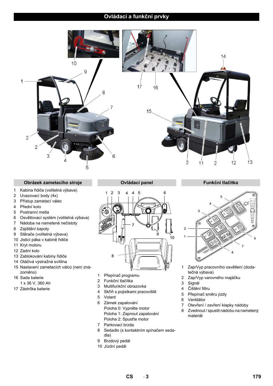 Ovládací a funkční prvky | Karcher KM 130-300 BAT User Manual | Page 179 / 340