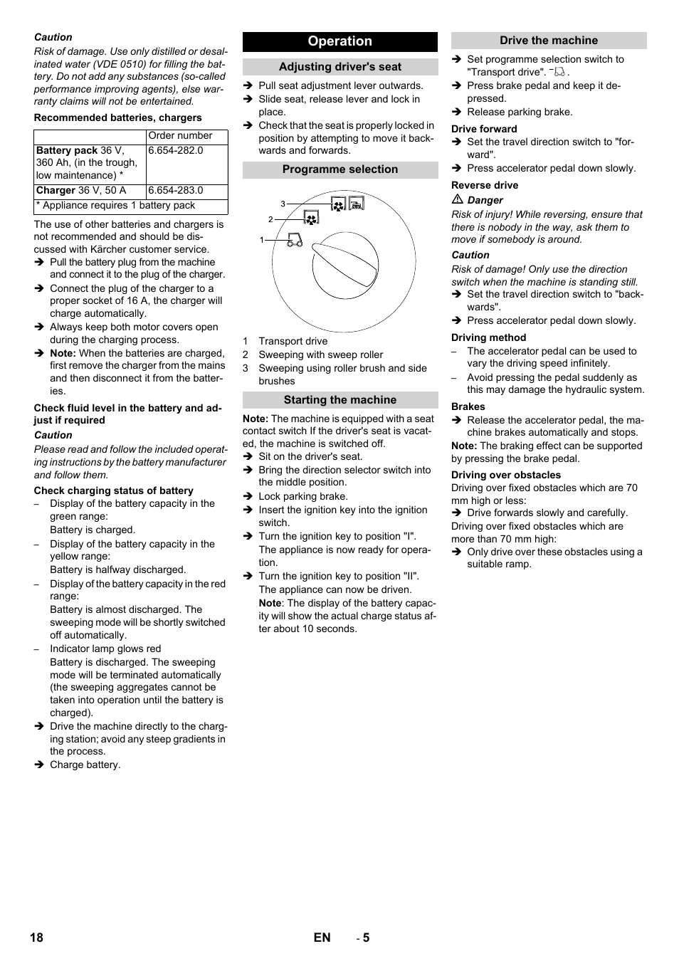 Operation | Karcher KM 130-300 BAT User Manual | Page 18 / 340