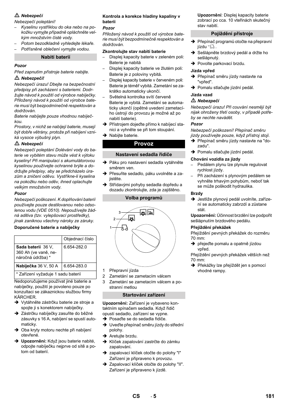 Provoz | Karcher KM 130-300 BAT User Manual | Page 181 / 340