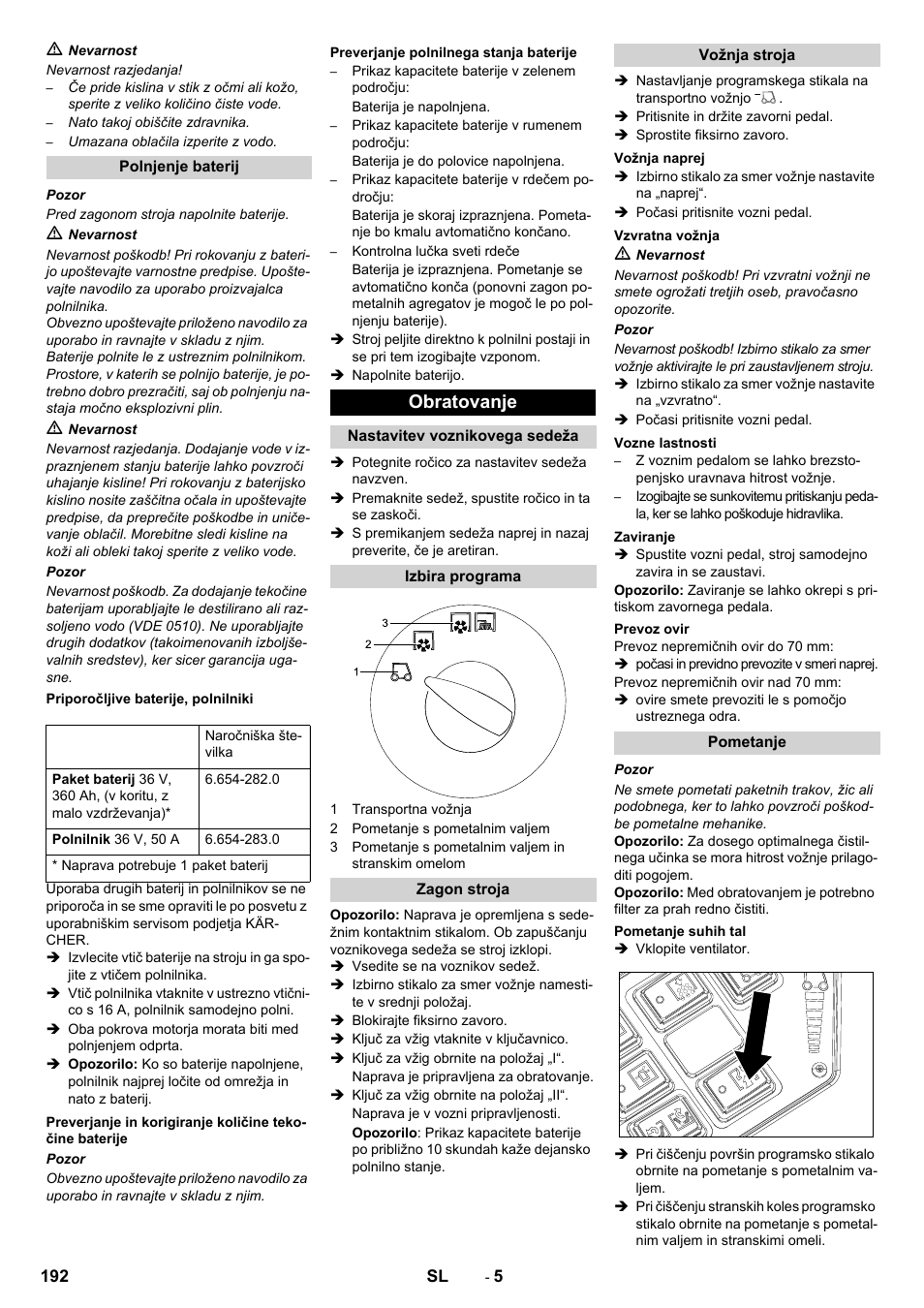 Obratovanje | Karcher KM 130-300 BAT User Manual | Page 192 / 340