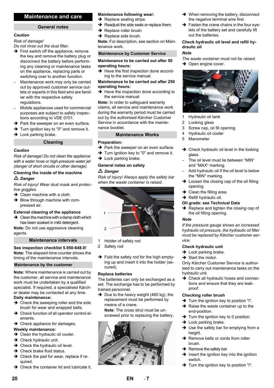 Maintenance and care | Karcher KM 130-300 BAT User Manual | Page 20 / 340