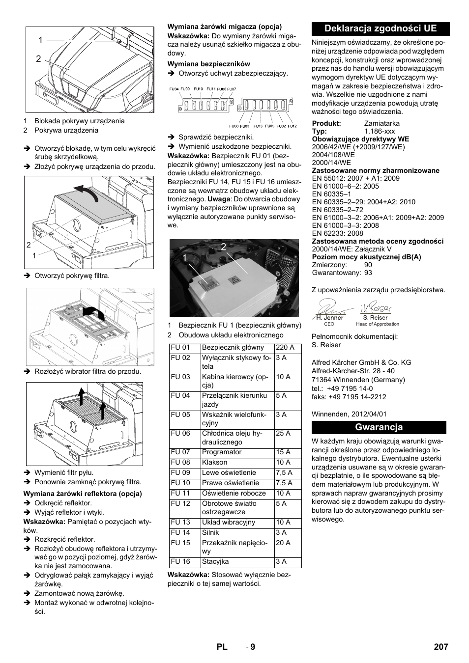 Deklaracja zgodności ue, Gwarancja | Karcher KM 130-300 BAT User Manual | Page 207 / 340