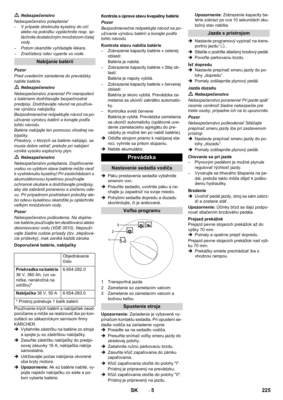 Prevádzka | Karcher KM 130-300 BAT User Manual | Page 225 / 340