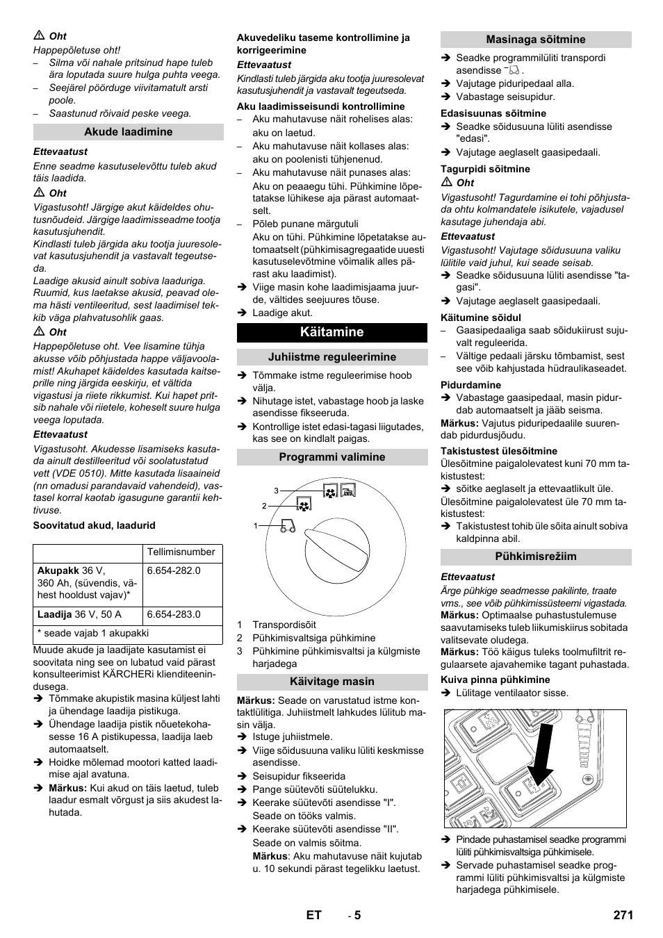 Käitamine | Karcher KM 130-300 BAT User Manual | Page 271 / 340