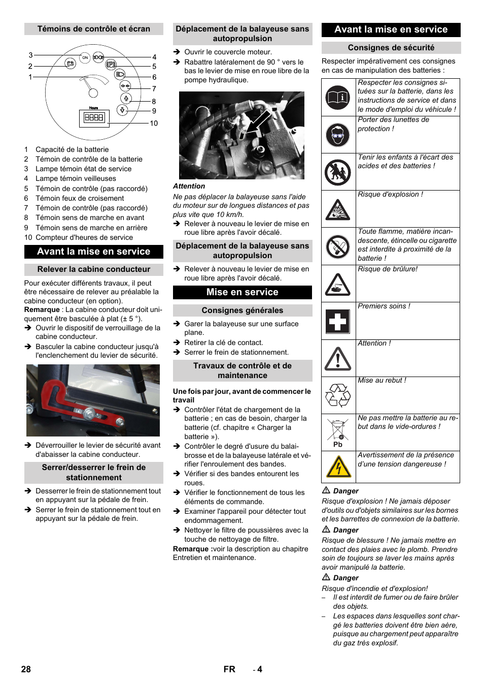 Avant la mise en service, Mise en service | Karcher KM 130-300 BAT User Manual | Page 28 / 340