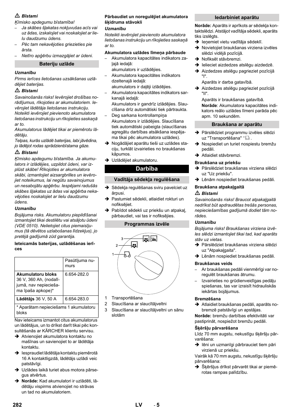 Darbība | Karcher KM 130-300 BAT User Manual | Page 282 / 340