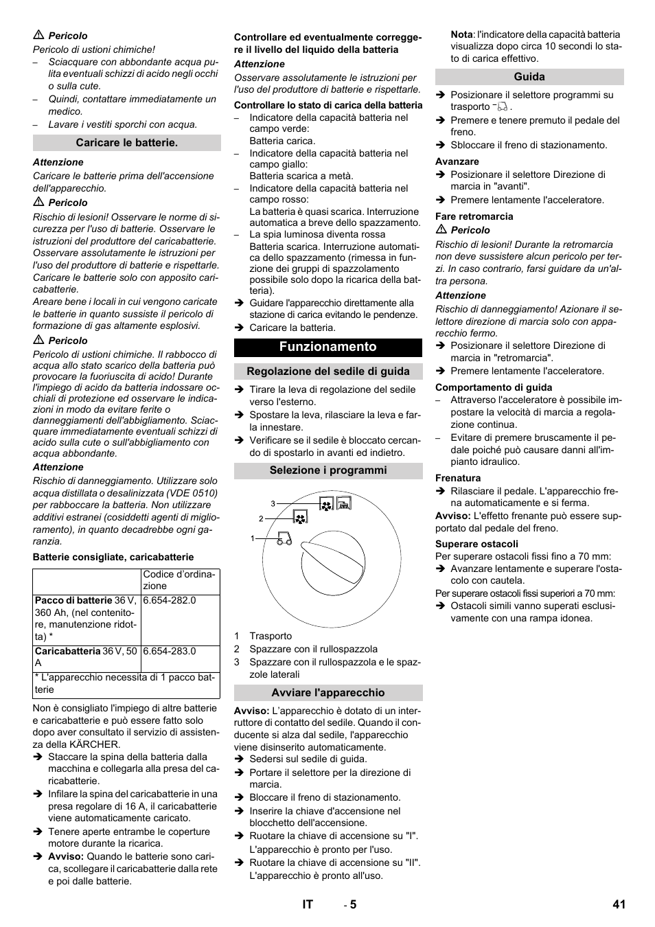 Funzionamento | Karcher KM 130-300 BAT User Manual | Page 41 / 340