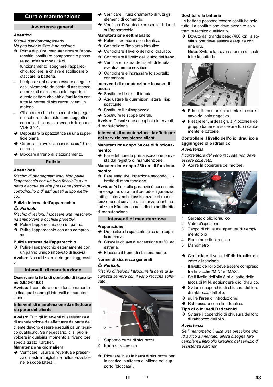 Cura e manutenzione | Karcher KM 130-300 BAT User Manual | Page 43 / 340